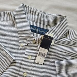 Polo Ralph Lauren Mens XL Classic Fit Seersucker Shirt Button Front Short Sleeve